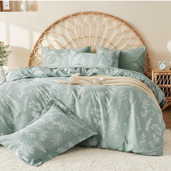 Duvet Cover Full Size, Reversible Floral Green Set Zipper 3 Pieces Botanical - Picture 1 of 5